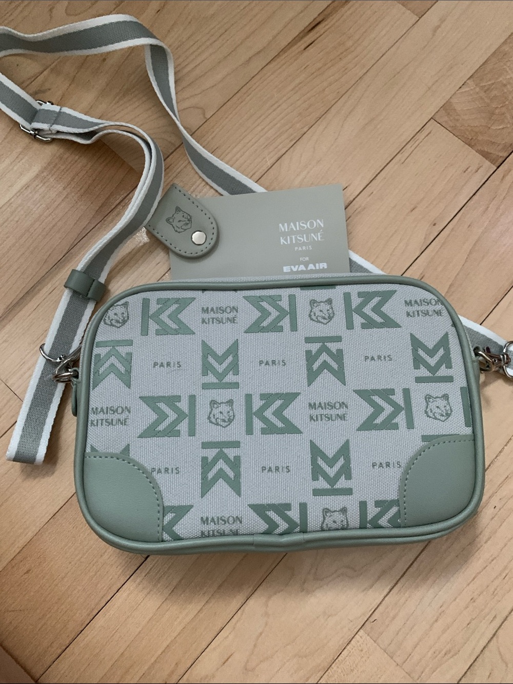 MAISON KITSUNE Sage Green Logo Pattern Crossbody Bag
